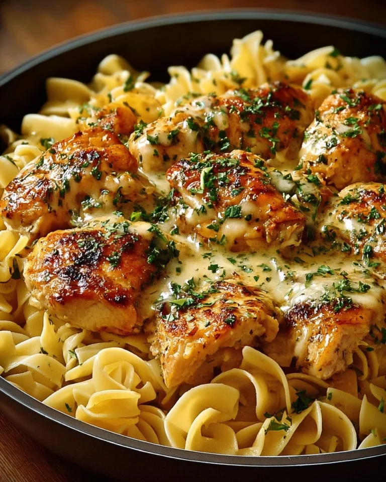 One-Pan Chicken with Buttered Noodles served in a skillet