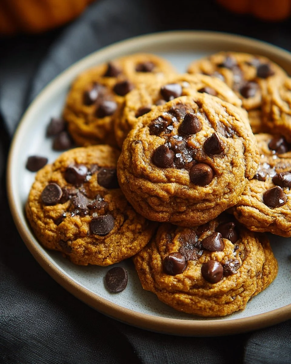 Pumpkin and chocolate chip cookies fresh out of the oven