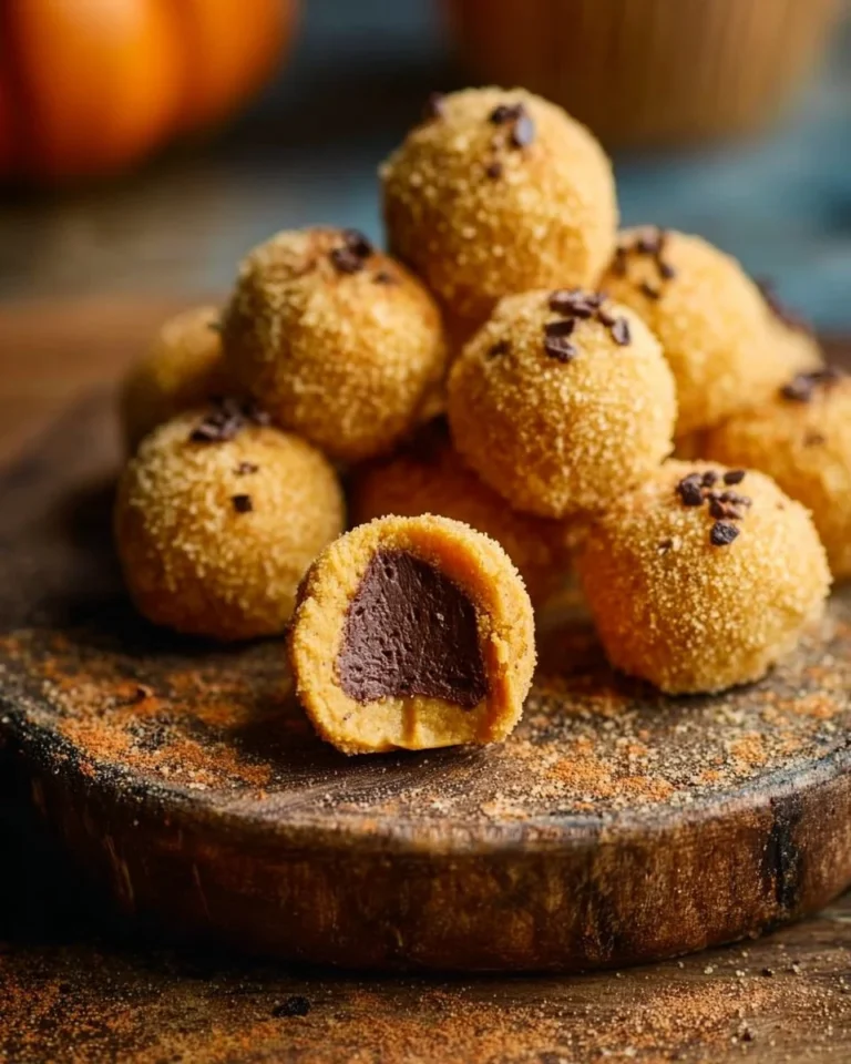 Delicious pumpkin cheesecake truffles with a creamy filling and spiced coating.