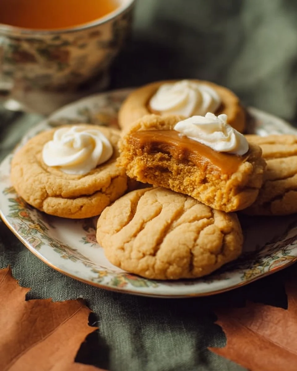 Delicious homemade Pumpkin Pie Cookies on a rustic wooden table.