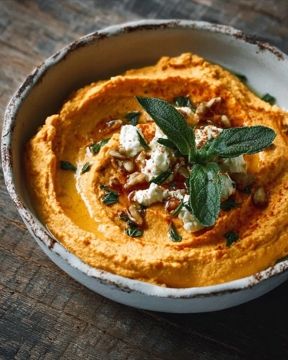 Delicious Pumpkin Whipped Feta Dip served in a bowl with crackers