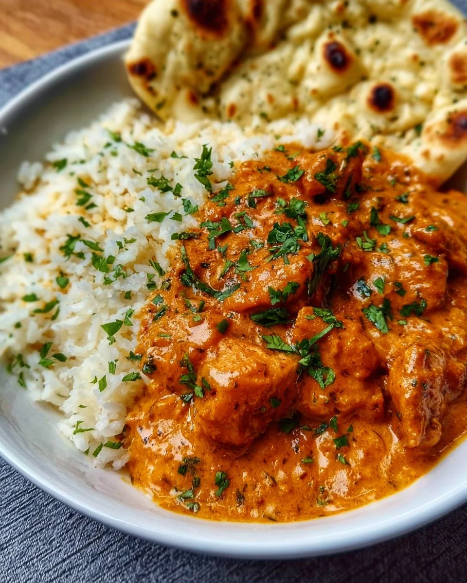 Quick and easy homemade butter chicken served with rice