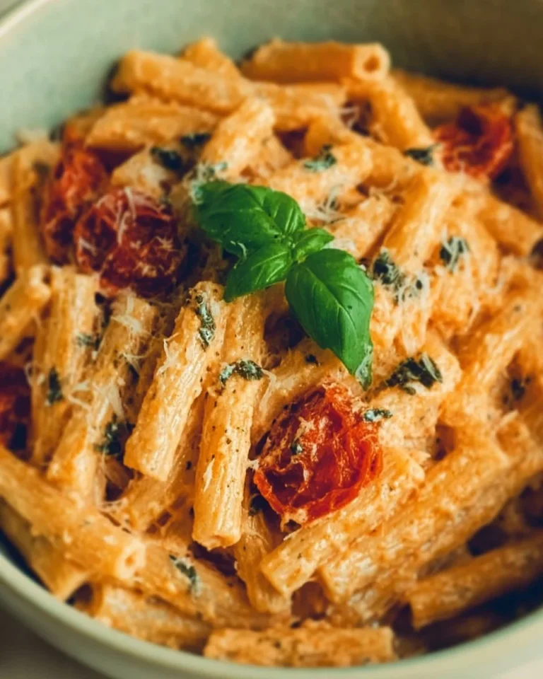 Delicious roasted tomato and garlic ricotta pasta served in a bowl