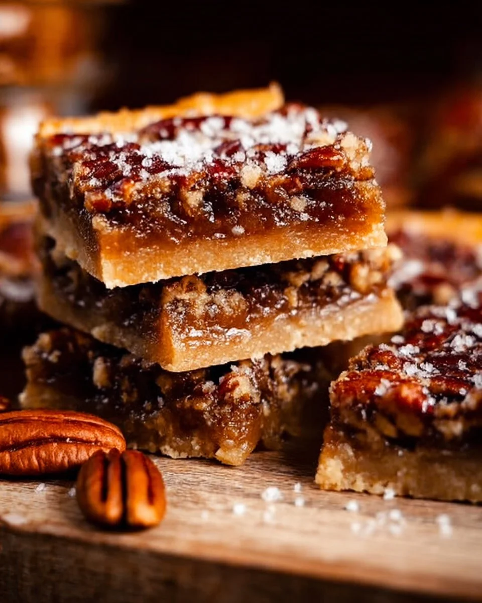 Salted maple pecan pie bars with a crunchy topping and rich filling