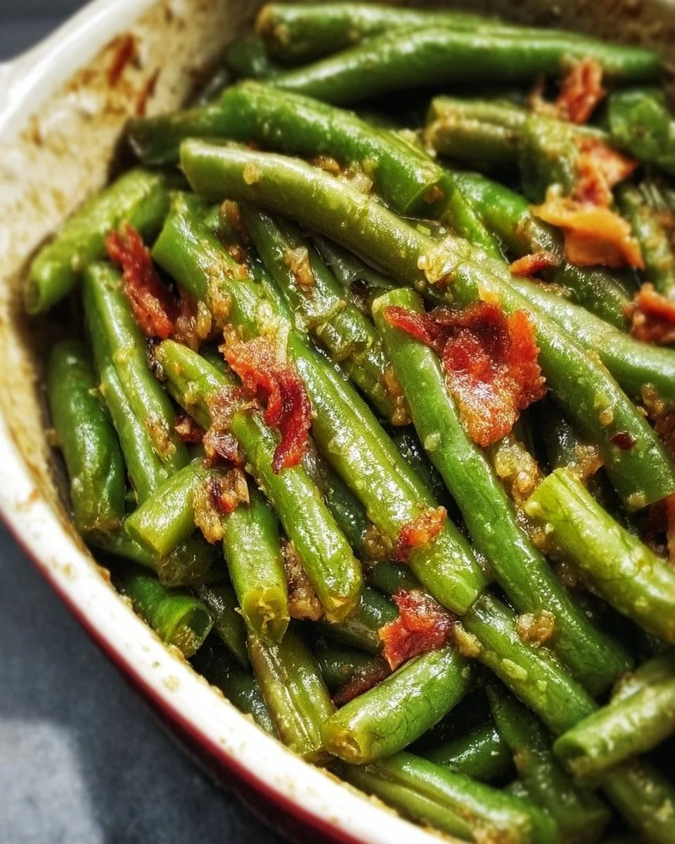 Simple green beans side dish, fresh green beans on a plate ready to serve.
