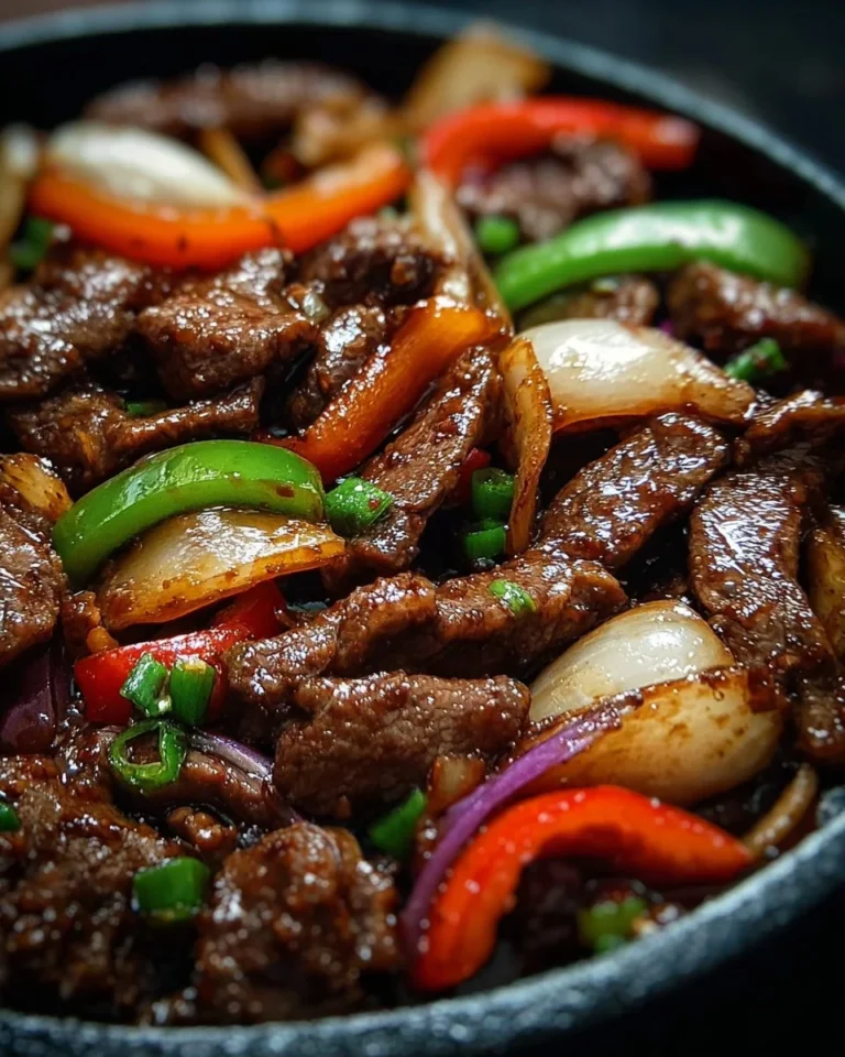 Sizzling Chinese pepper steak with onions served on a plate
