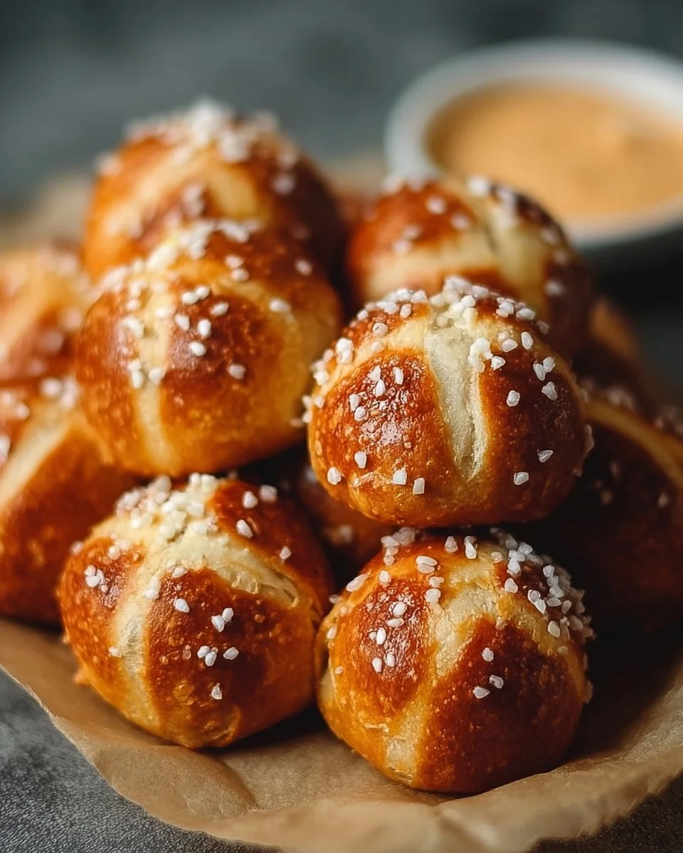 Delicious homemade soft pretzel bites served with mustard dip