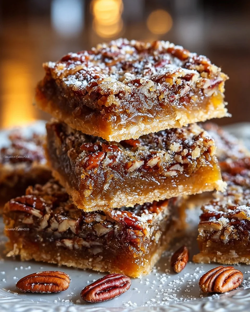 Delicious Southern pecan pie bars on a rustic wooden table