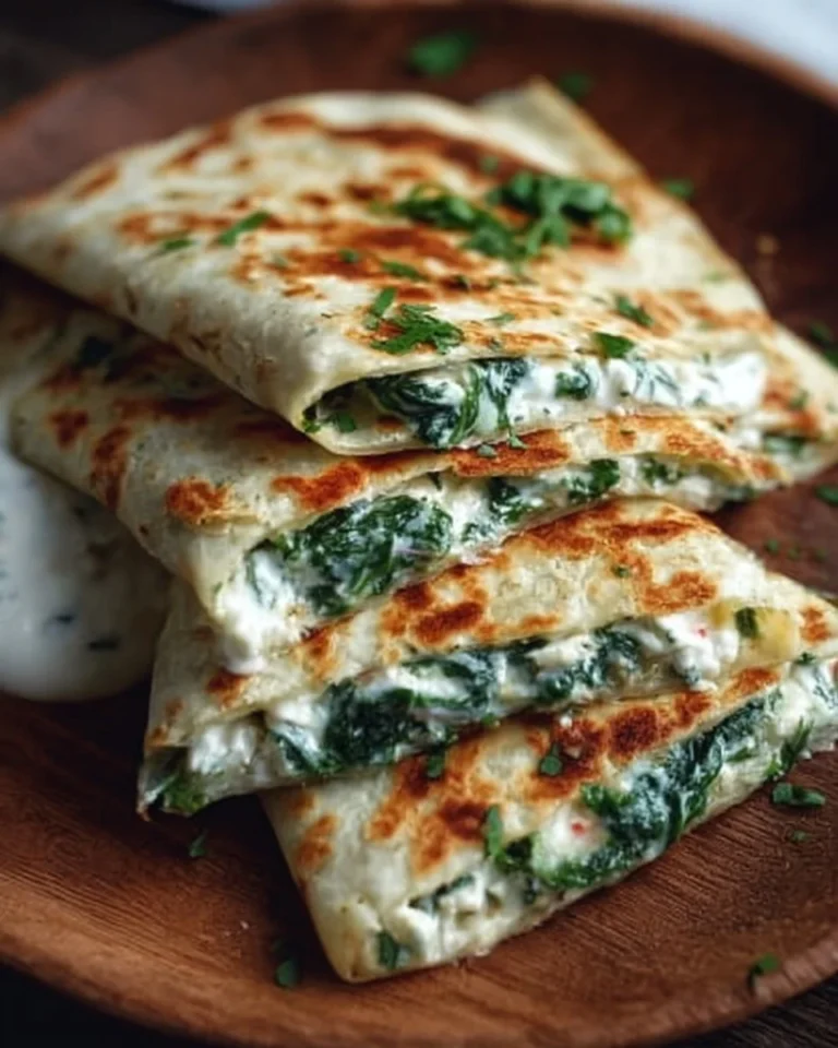 Spinach and Feta Quesadillas served on a plate with a side of salsa