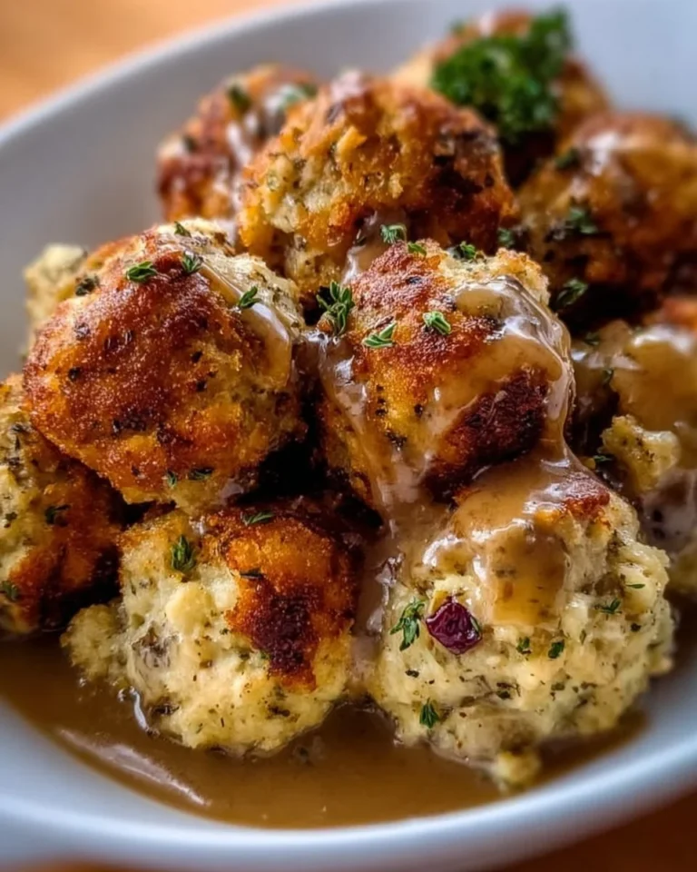 Homemade stuffing balls ready to serve with a festive meal
