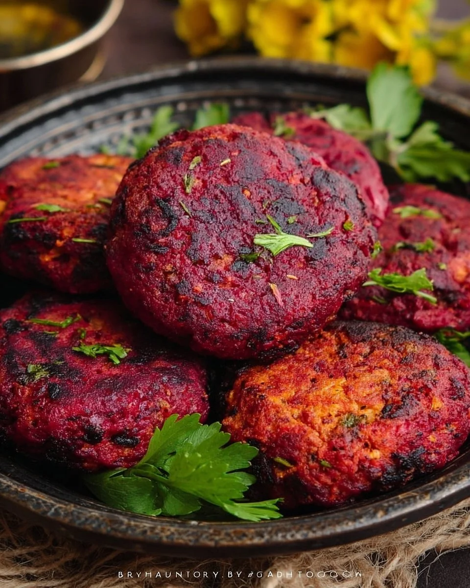 Delicious Sweet Potato and Beetroot Cutlet served on a plate