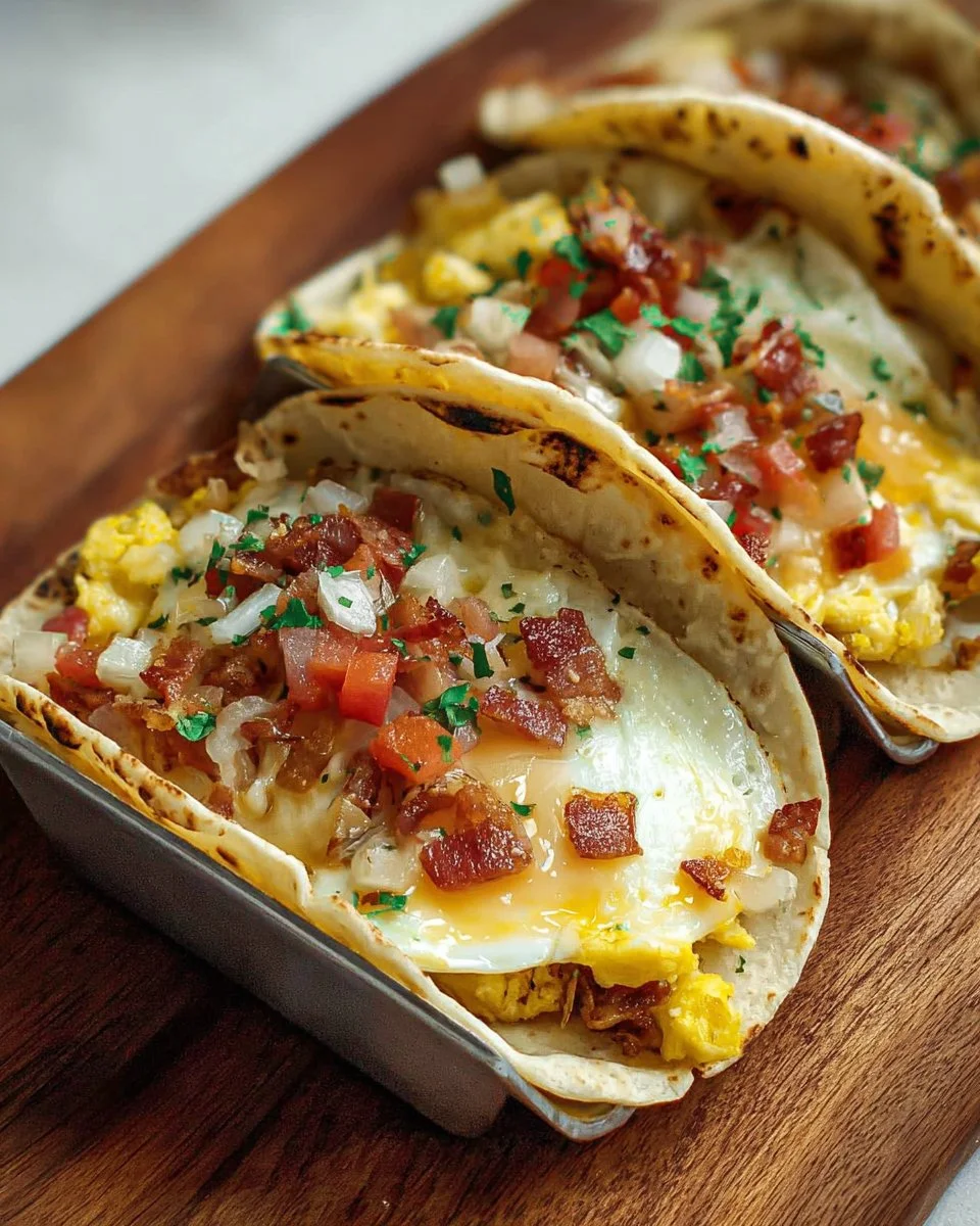 Delicious baked breakfast tacos with eggs, cheese, and vegetables