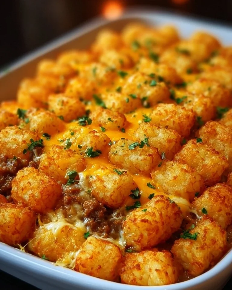 Delicious Tater Tot Casserole served in a baking dish