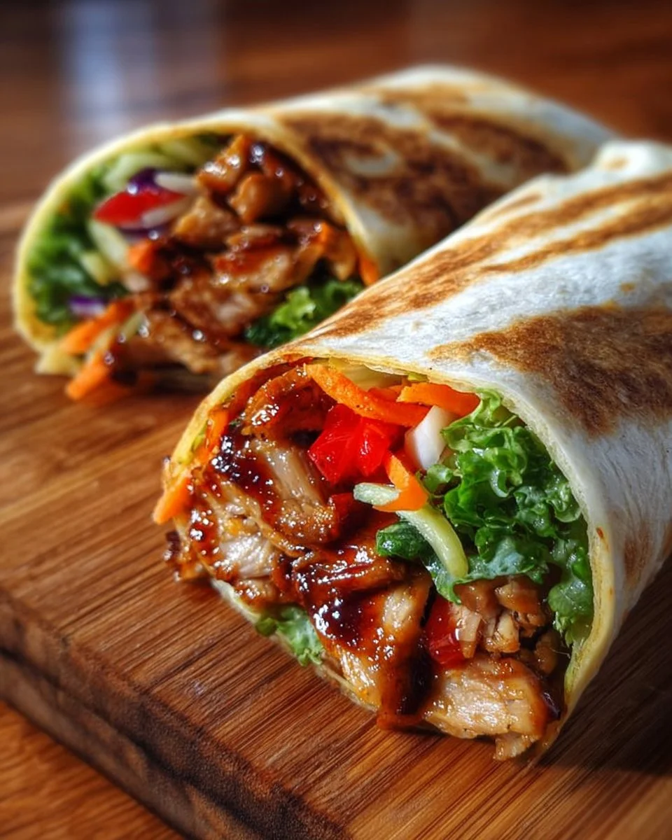 Delicious teriyaki chicken wrap with fresh vegetables and tasty sauce