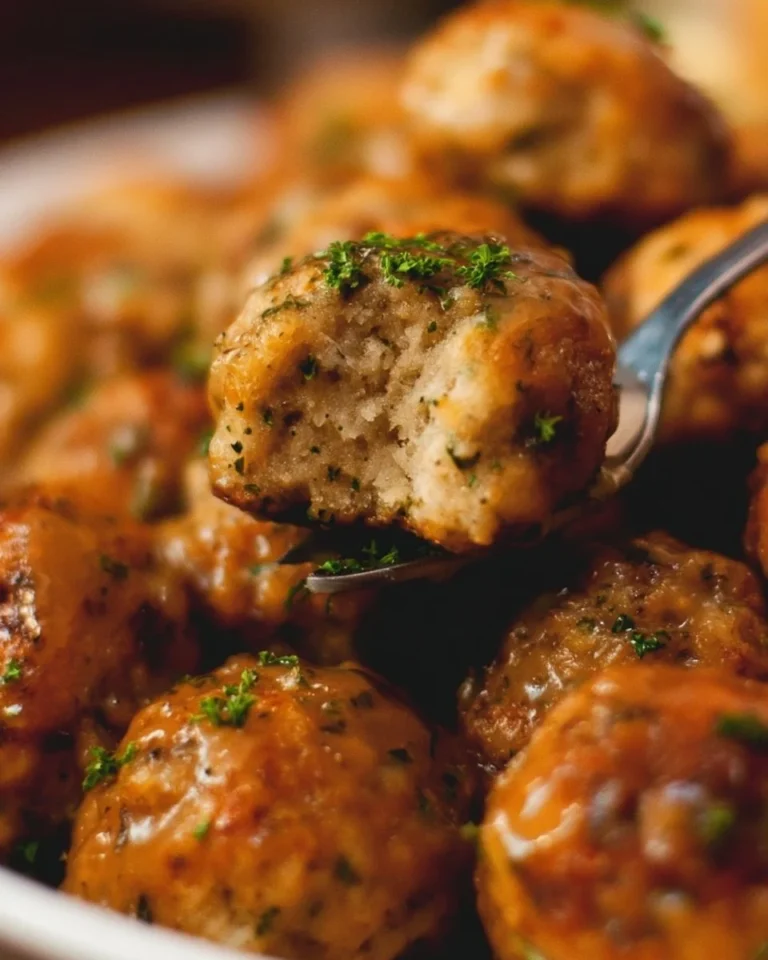 Delicious Thanksgiving stuffing balls ready to serve on a festive table.