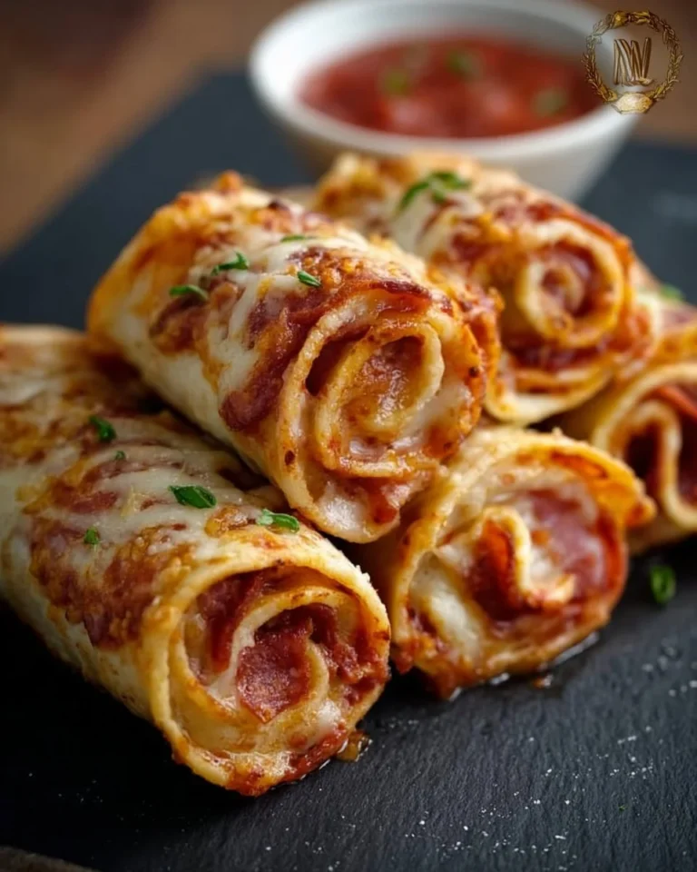 Tortilla pizza rolls with melted cheese and toppings on a wooden board.