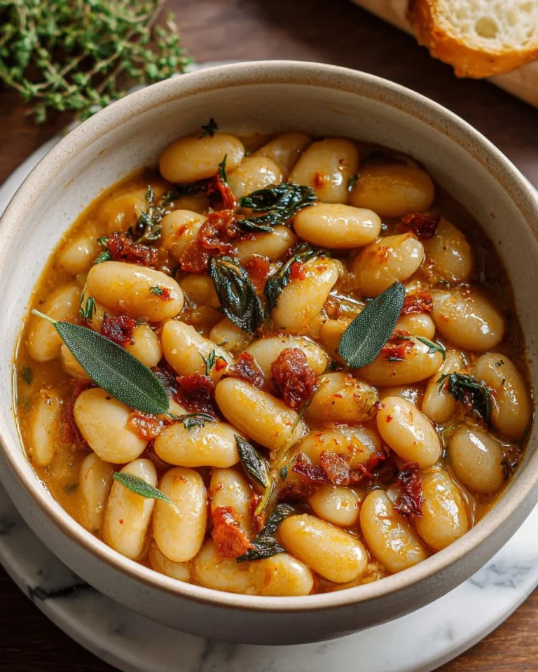 Tuscan-style Marry Me Butter Beans dish with fresh herbs and spices