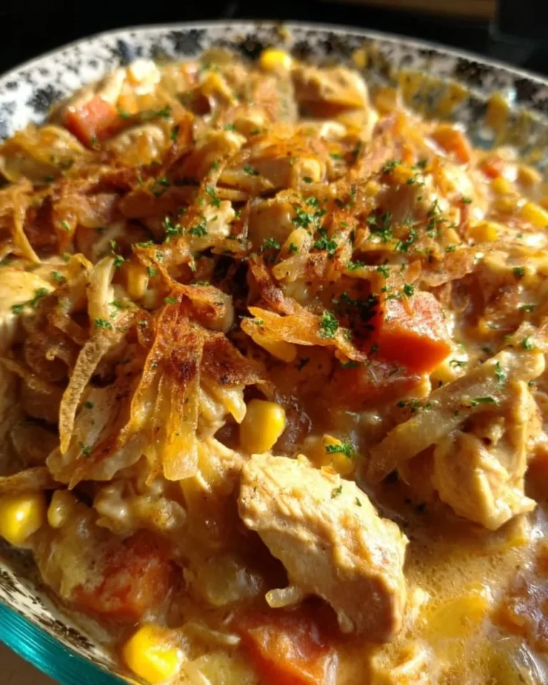 Delicious Ultimate Chicken Casserole dish topped with crispy breadcrumbs and herbs
