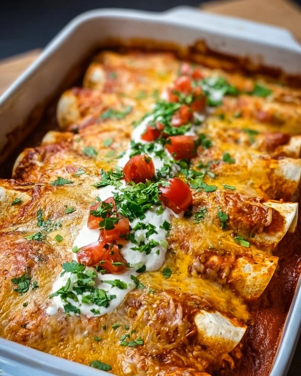 Quick and easy chicken enchiladas served on a plate with toppings