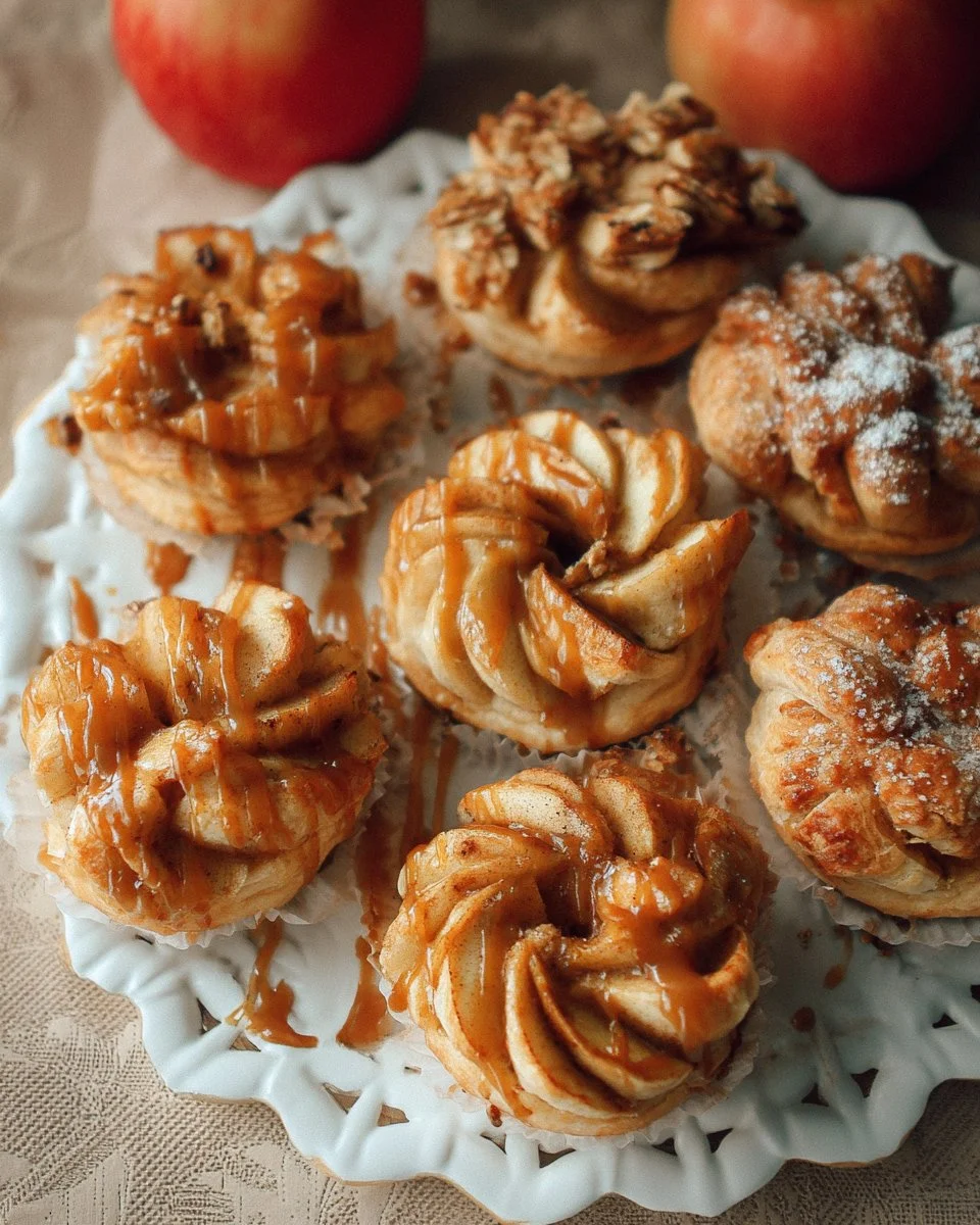 Vegan caramel apple pastries topped with rich caramel