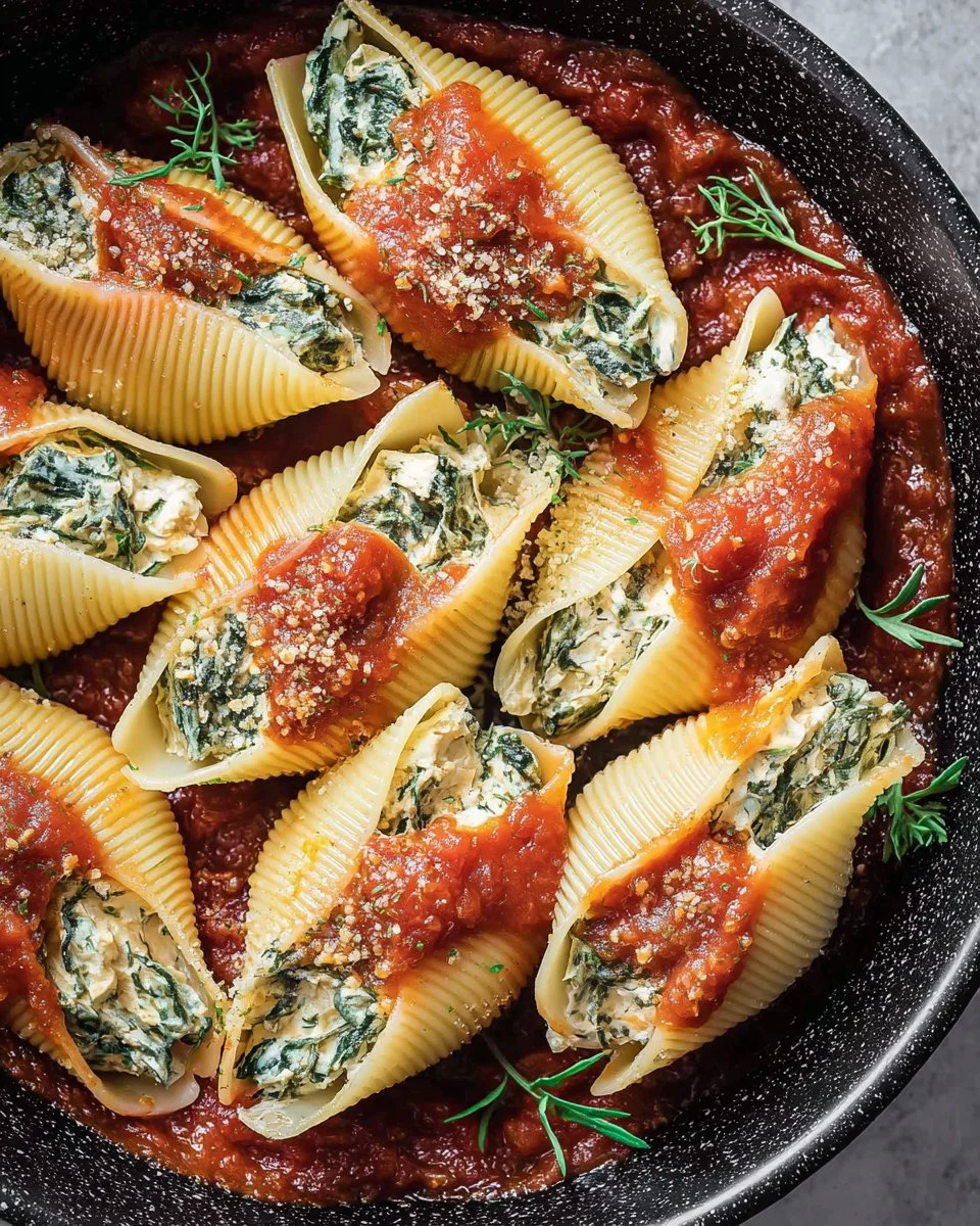 Vegan stuffed shells filled with a creamy plant-based filling