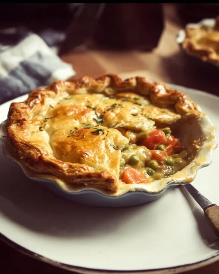 Delicious Vegetable Pot Pie filled with colorful vegetables and a golden crust