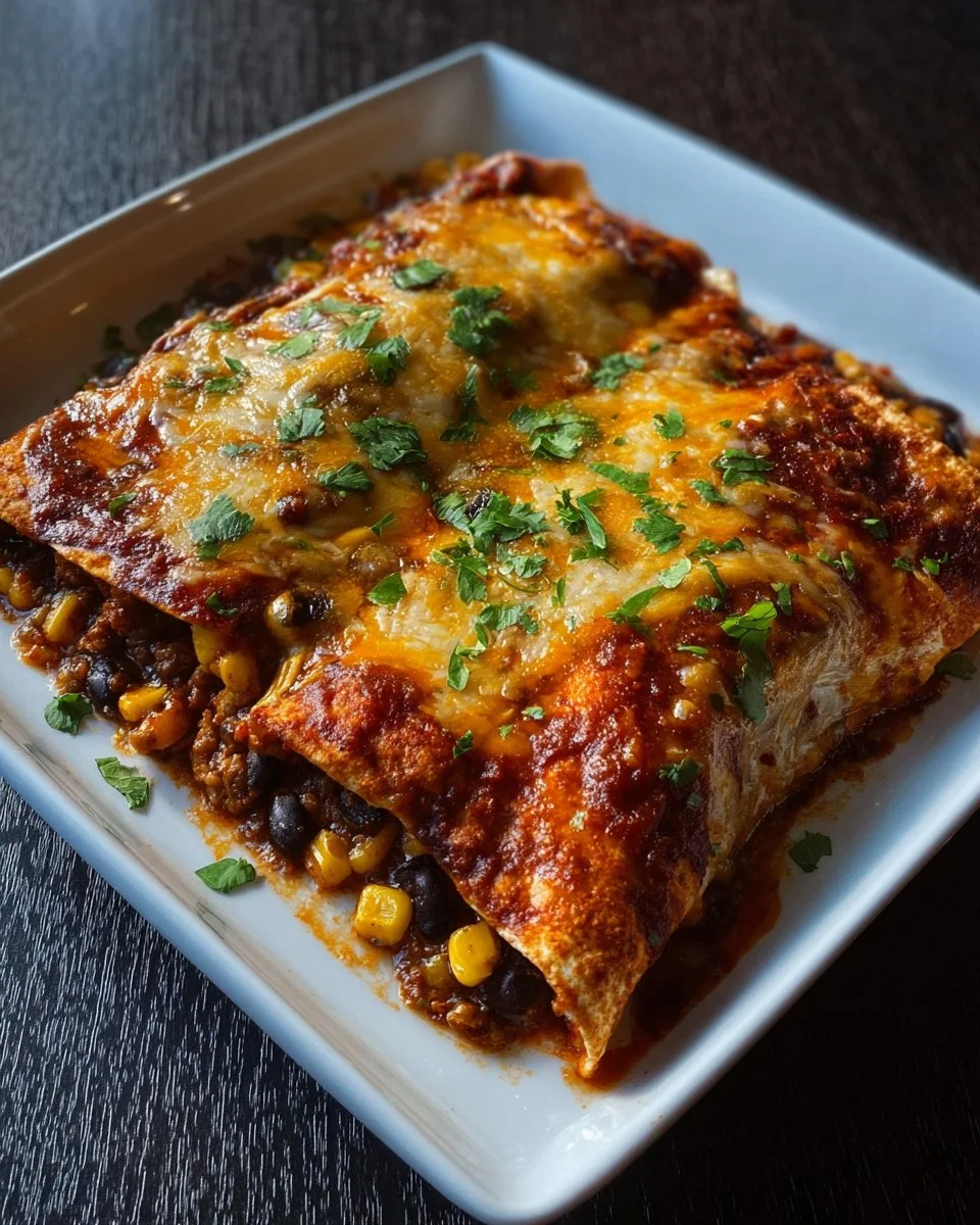 Delicious vegetarian black bean enchiladas topped with salsa and cheese