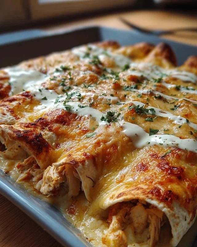 Delicious chicken enchiladas with white sauce, high in protein for a hearty meal