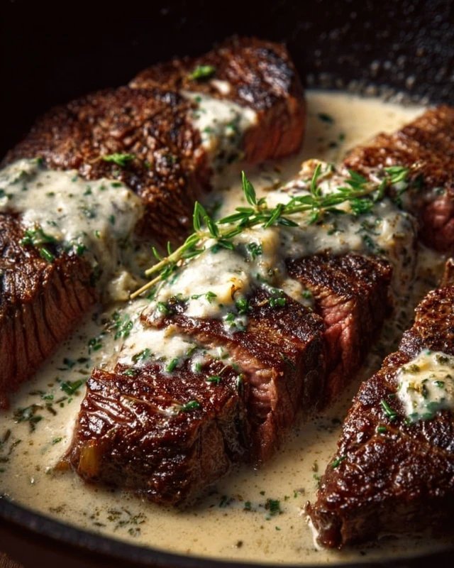 Garlic Butter Steak With Parmesan Cream Sauce