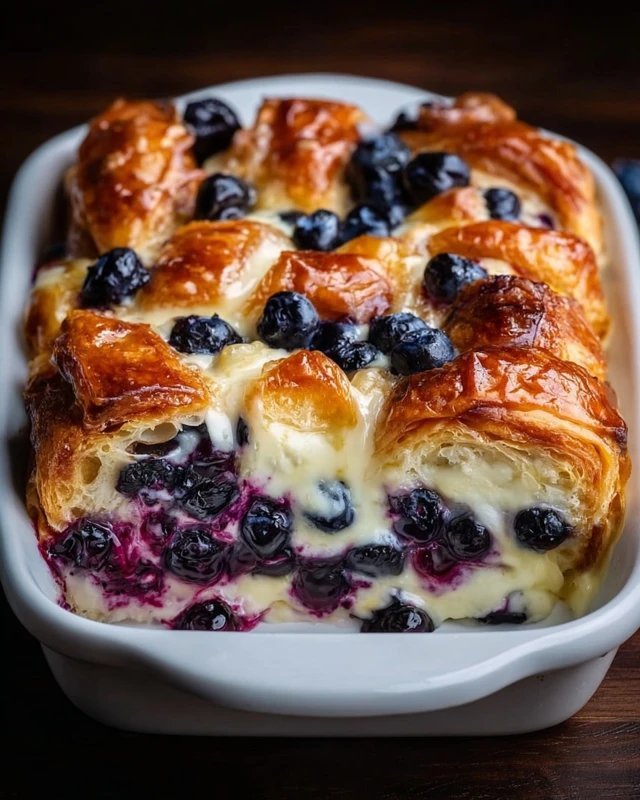 Blueberry Cream Cheese Croissant Casserole