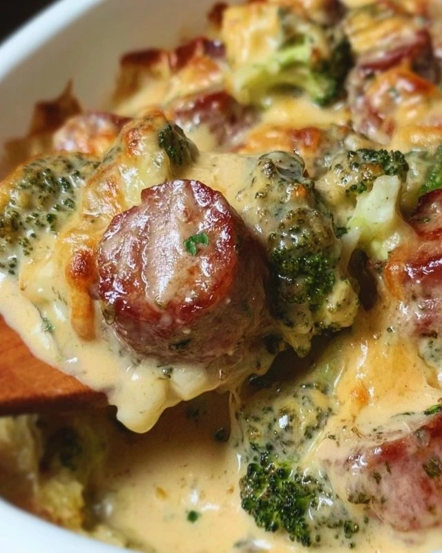 Indulgent Keto Broccoli and Cauliflower Au Gratin With Sausage