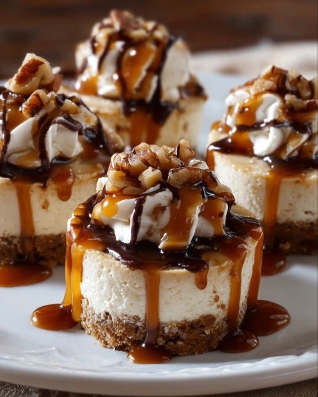 No Bake Turtle Mini Cheesecakes