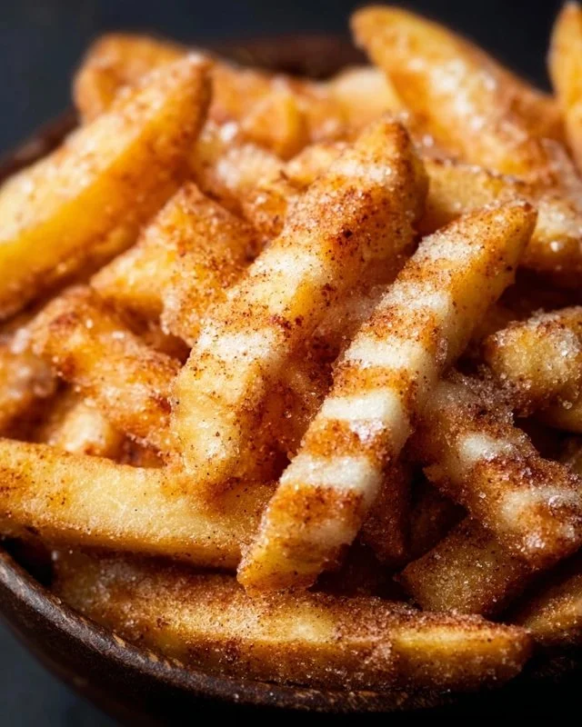 Delicious air fryer apple fries served on a plate with caramel dip.