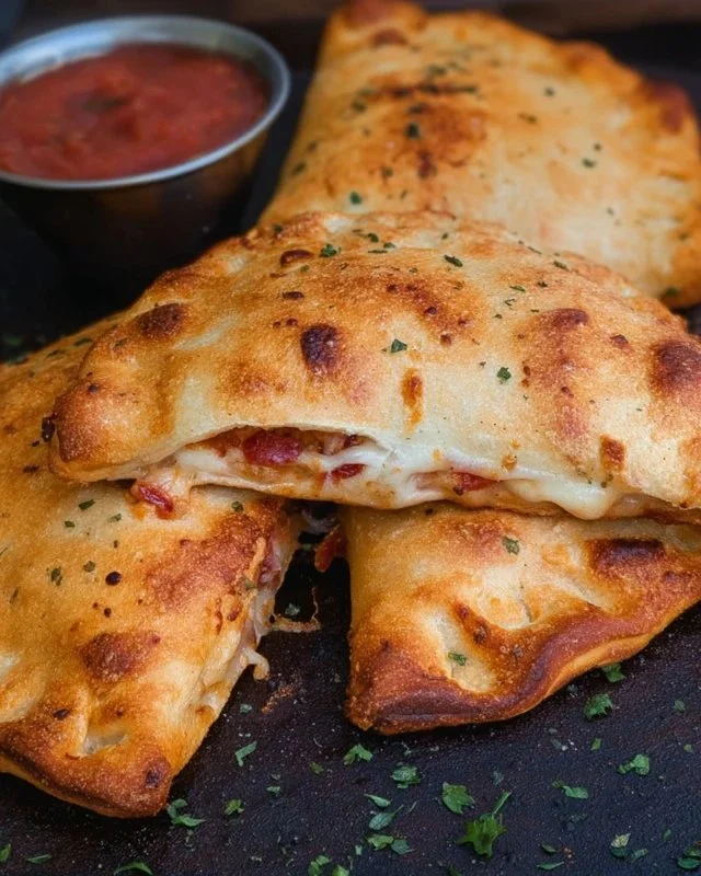 Air fryer calzones stuffed with cheese and pepperoni for a crispy, tasty treat.