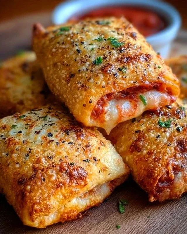 Crunchy Air Fryer Pizza Rolls served on a plate