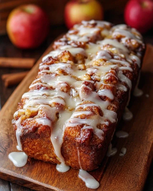 Freshly baked Amish apple fritter bread with apples and cinnamon