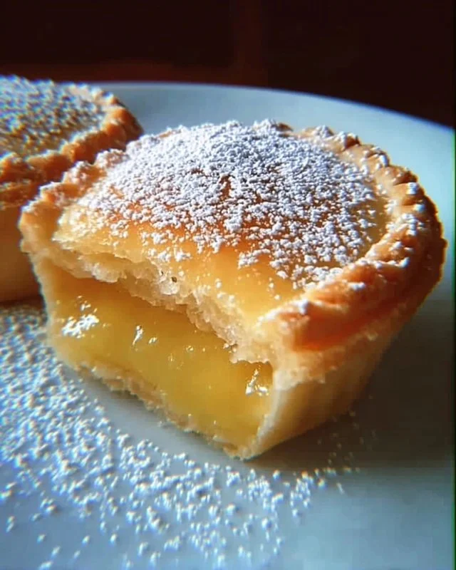Baby Lemon Impossible Pies on a dessert plate