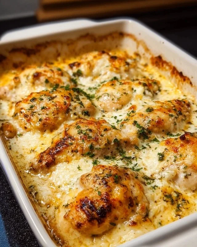 Baked Cream Cheese Chicken dish served with fresh herbs and vegetables