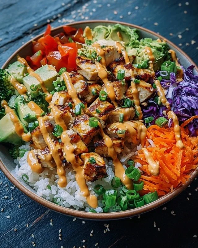 Delicious Bang Bang Chicken Bowl with vibrant ingredients and flavors.