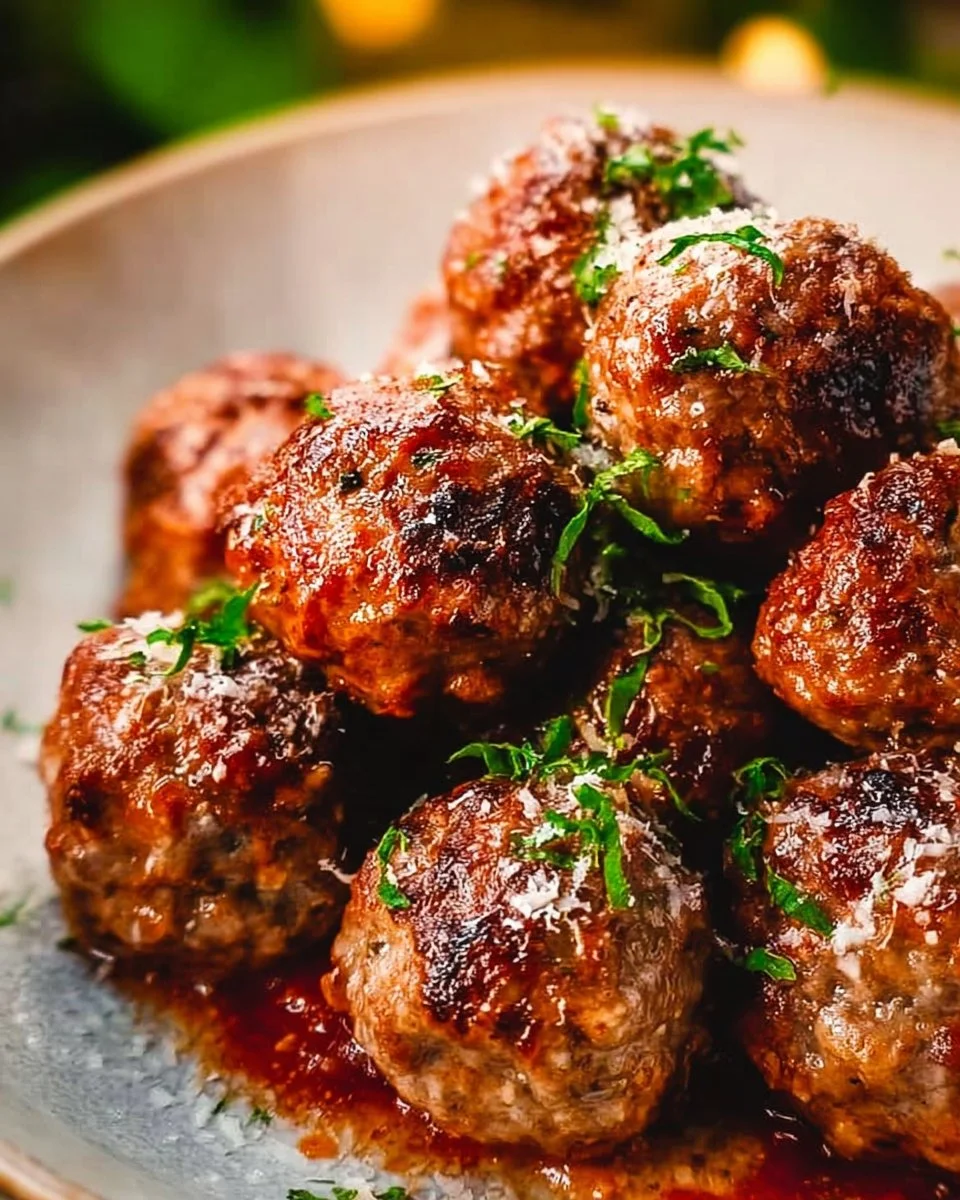 Delicious homemade Italian meatballs served in marinara sauce