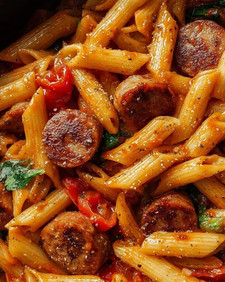 Delicious Cajun Sausage Pasta dish with creamy sauce and spices