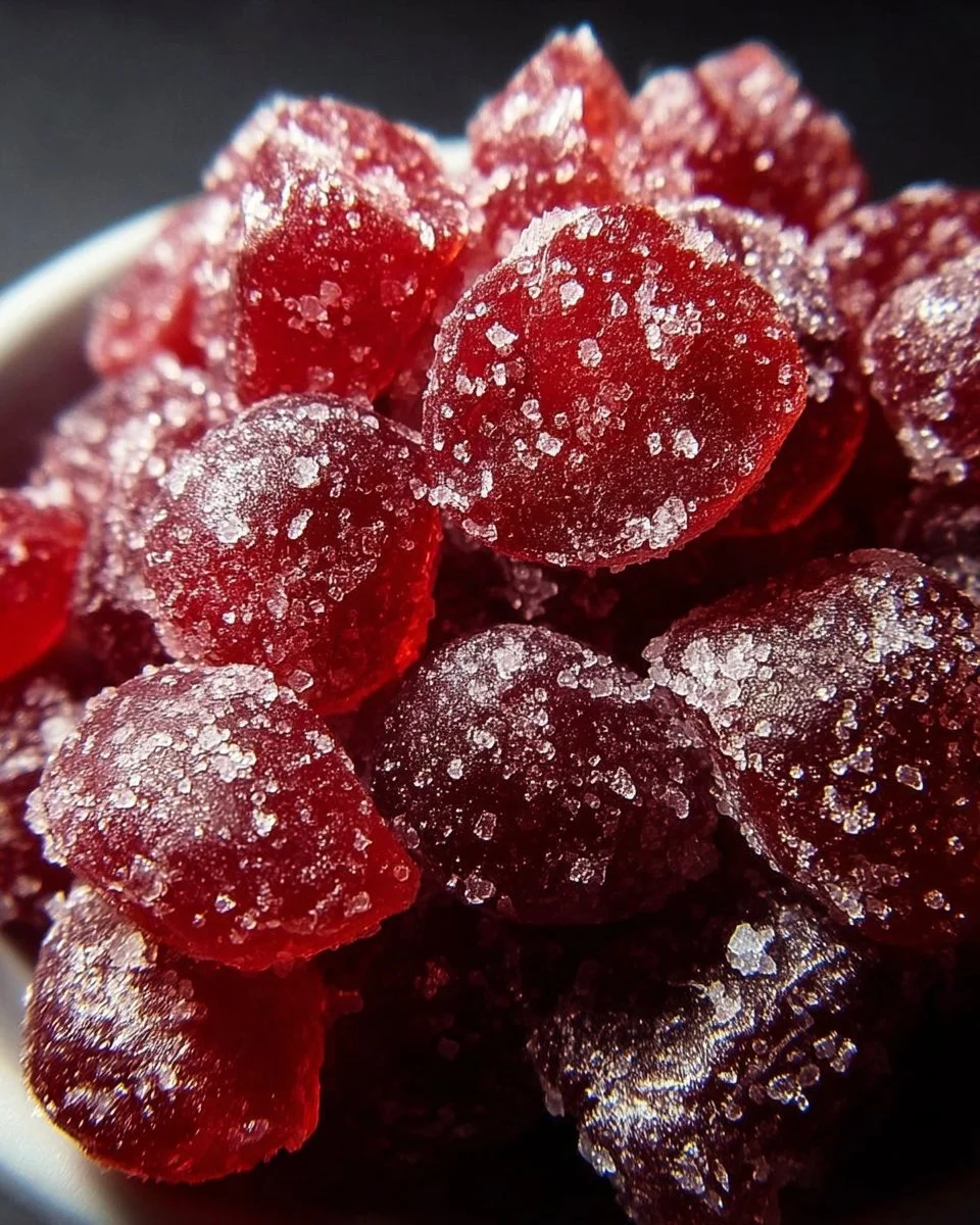 Delicious candied cranberry sugar snack on a decorative plate