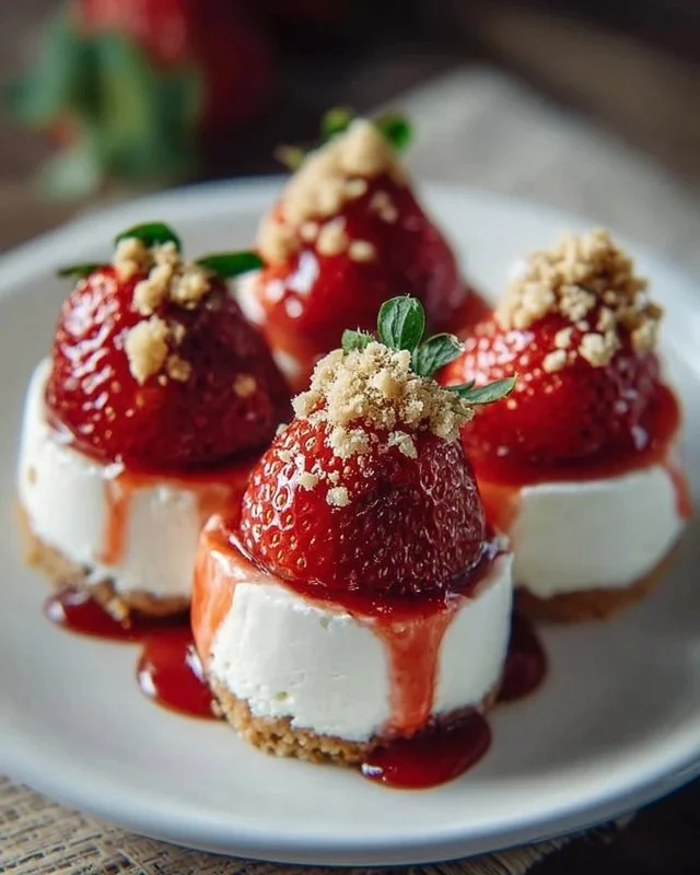 Delicious cheesecake topped with fresh strawberries and creamy filling