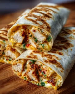 Cheesy garlic chicken wraps with fresh ingredients and melted cheese
