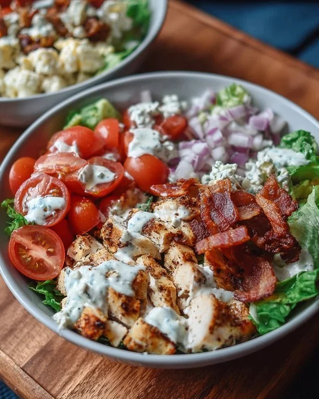 Delicious Chicken Bacon Ranch Keto Bowl with creamy dressing and toppings