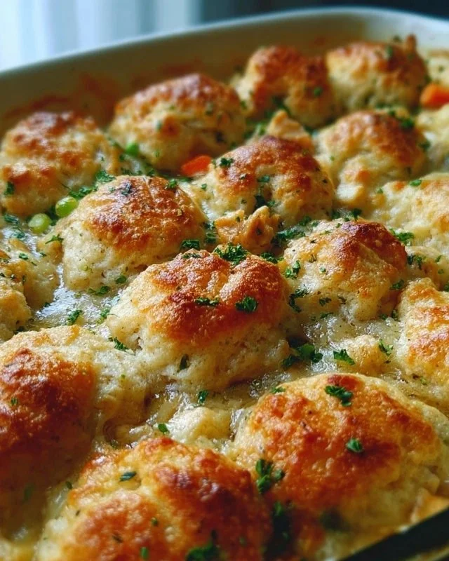 Delicious Chicken Biscuit Bake Casserole ready to serve