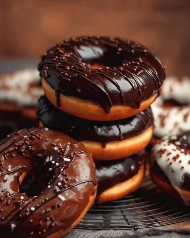 Delicious chocolate glazed donuts topped with rich chocolate icing