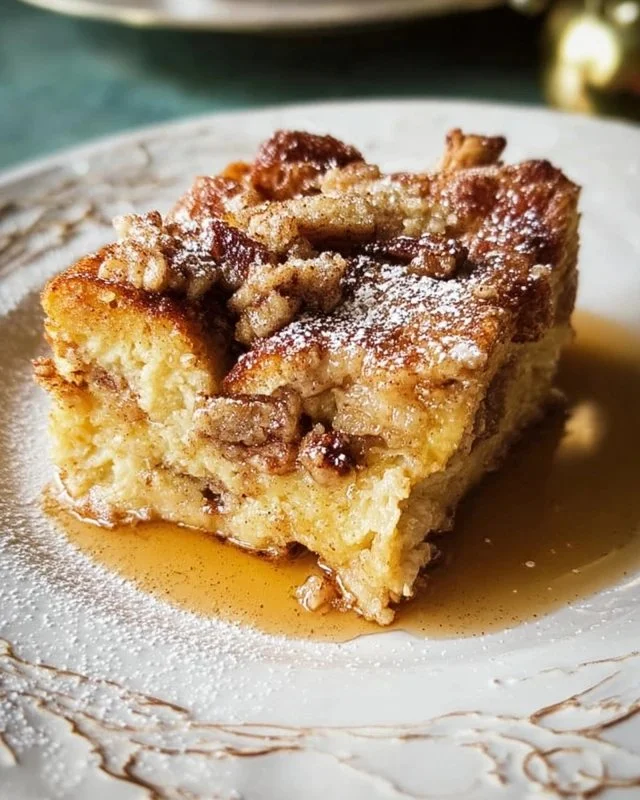 Delicious Cinnamon Nutmeg French Toast Casserole served on a plate