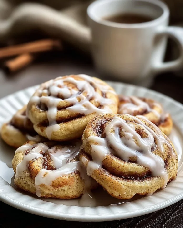 Freshly baked cinnamon roll cookies with a swirl of cinnamon and icing