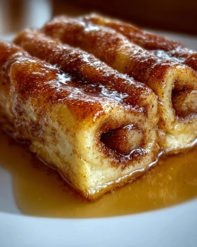 Delicious Cinnamon Roll French Toast Bake served with syrup and powdered sugar
